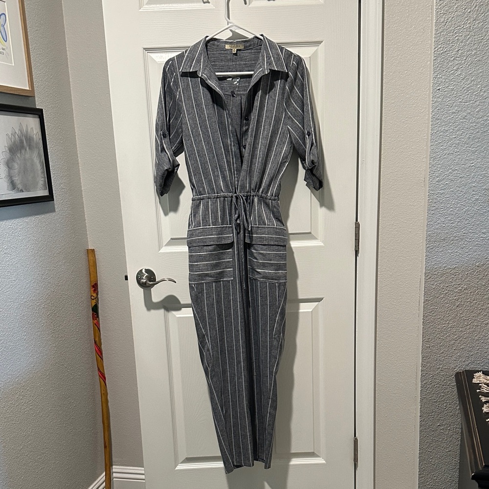 Polagram Charcoal Pinstripe Jumpsuit